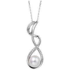 Fei Liu Freshwater Pearl Cubic Zirconia Sterling Silver Twist Pendant Necklace