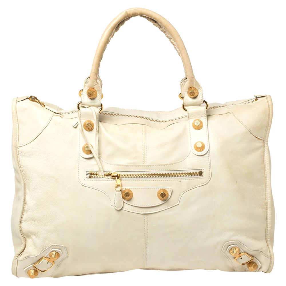 Balenciaga Light Cream Leather GH Voyage Bag For Sale at