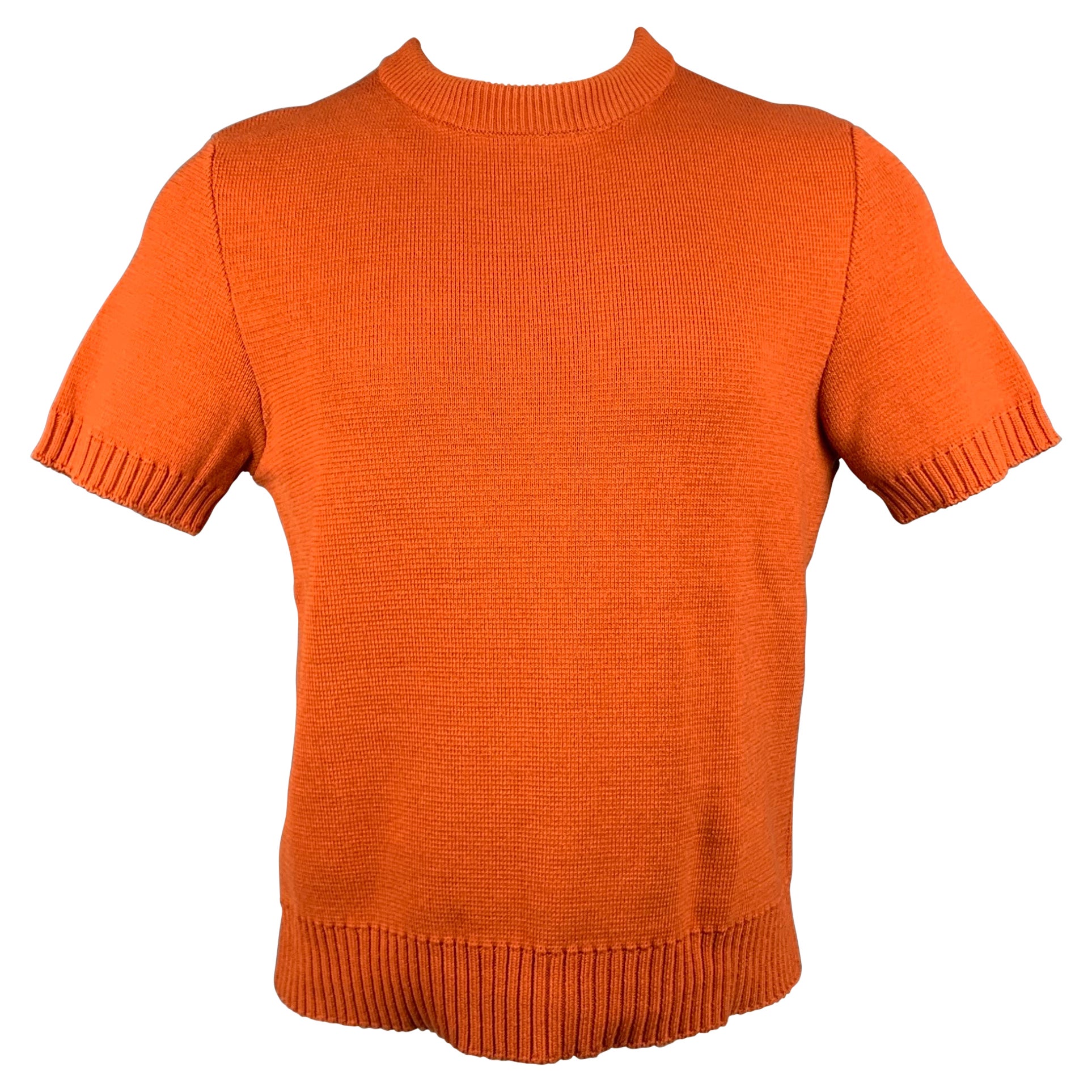 MARNI Size XS Orange Knitted Cotton Short Sleeve Pullover
