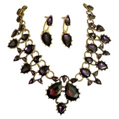 Retro Signed Oscar de la Renta Faux Amethyst Crystal Designer Necklace and Earrings