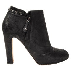 CHANEL black DISTRESSED suede CHAIN DETAIL Ankle Boots Shoes 40.5