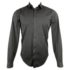 VALENTINO Size S Black Cotton Blend Hidden Button Long Sleeve Shirt