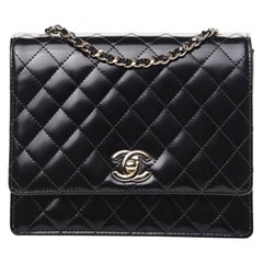 Chanel Black Quilted Rare Mini Classic Patent Flap Bag Silver Hardware Vintage