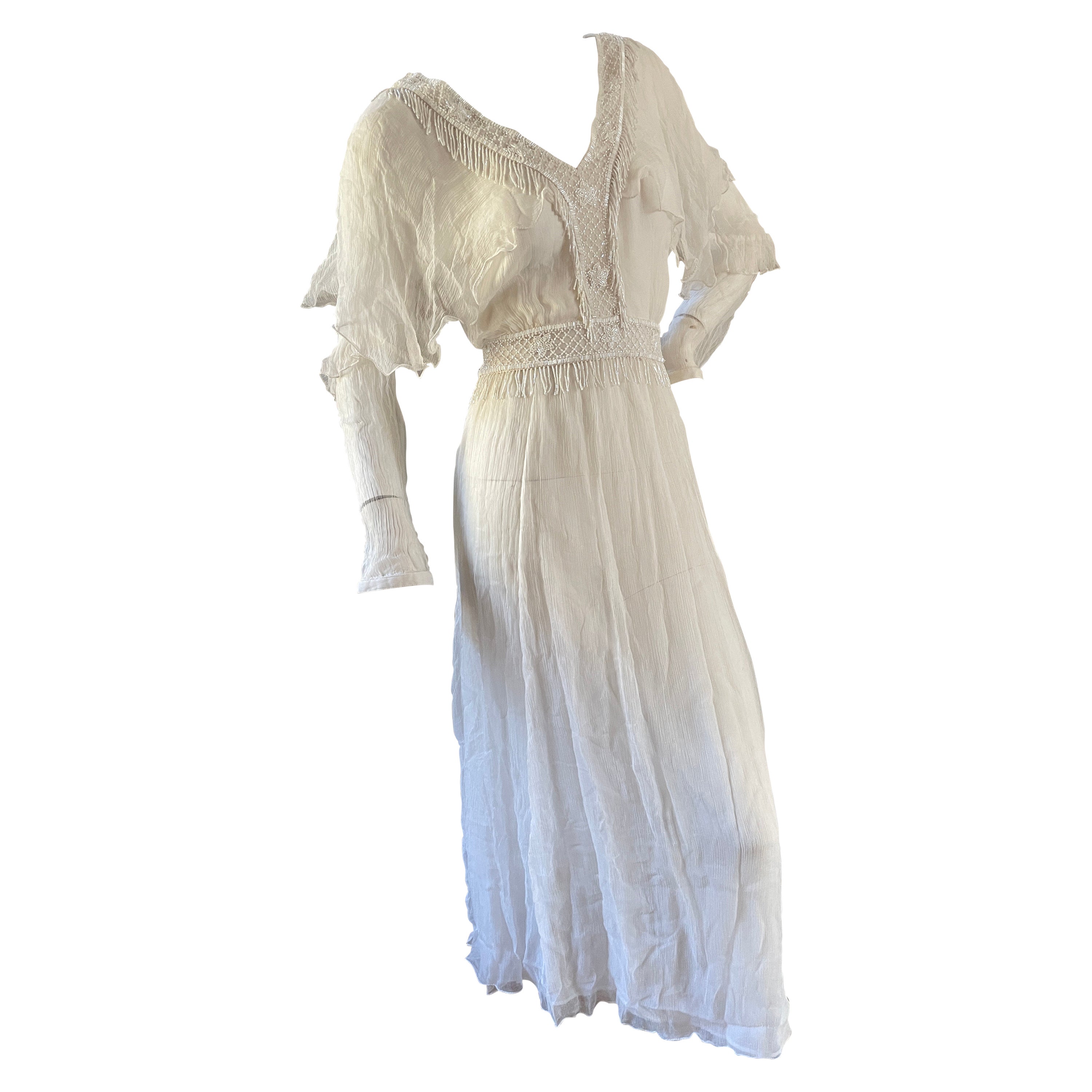 Just Cavalli Romantic Vintage White Dress w Bead Fringe by Roberto Cavalli NWT For Sale