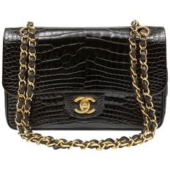 Chanel Black Crocodile Double Flap Classic with Gold