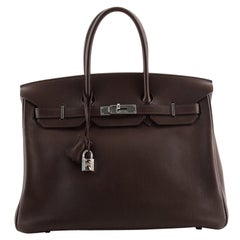 Hermes Birkin Handbag Havane Swift with Palladium Hardware 35