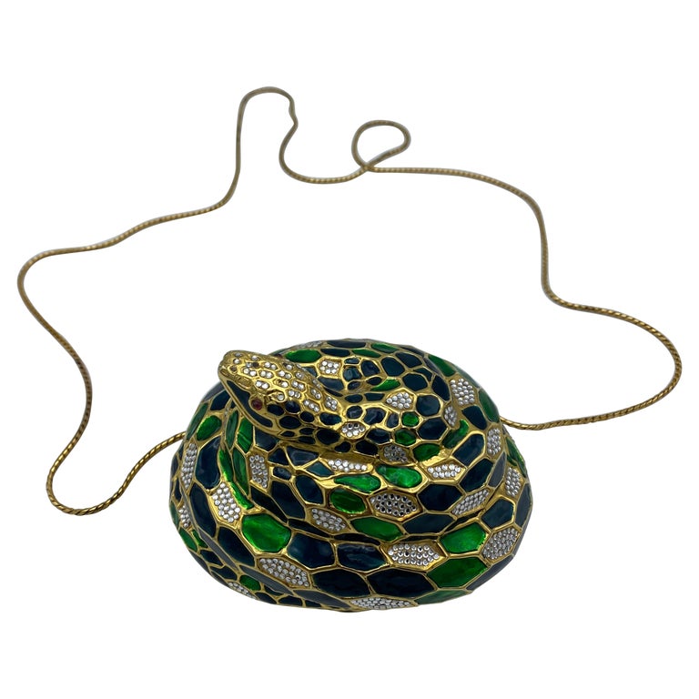 Vintage Judith Leiber Snake Clutch Crossbody Handbag For Sale