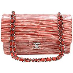 Chanel Red Candy Cane Stripe Patent Leather Classic- Medium