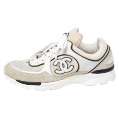 Chanel White Mesh And Suede CC Low-Top Sneakers Size 38.5
