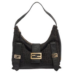 Fendi Brown Zucchino Canvas and Leather Flap Hobo
