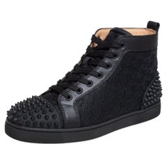 Christian Louboutin Black Leather Cotton Lou Spikes 2 High Top Sneakers Size 40