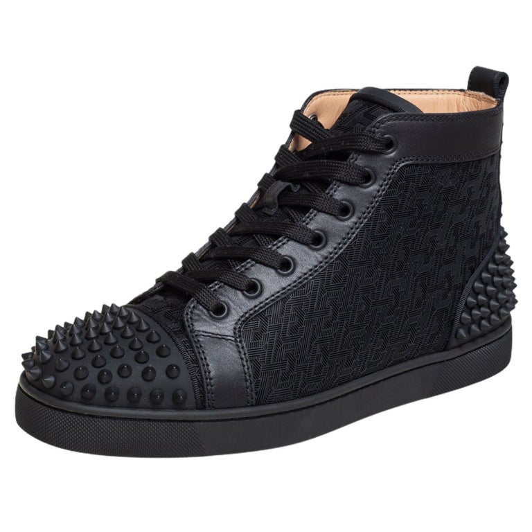 Christian Louboutin Black Leather Cotton Lou Spikes 2 High Top Sneakers ...