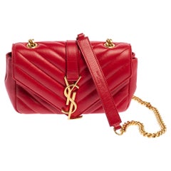 Saint Laurent Red Leather Classic Baby Monogram Chain Bag