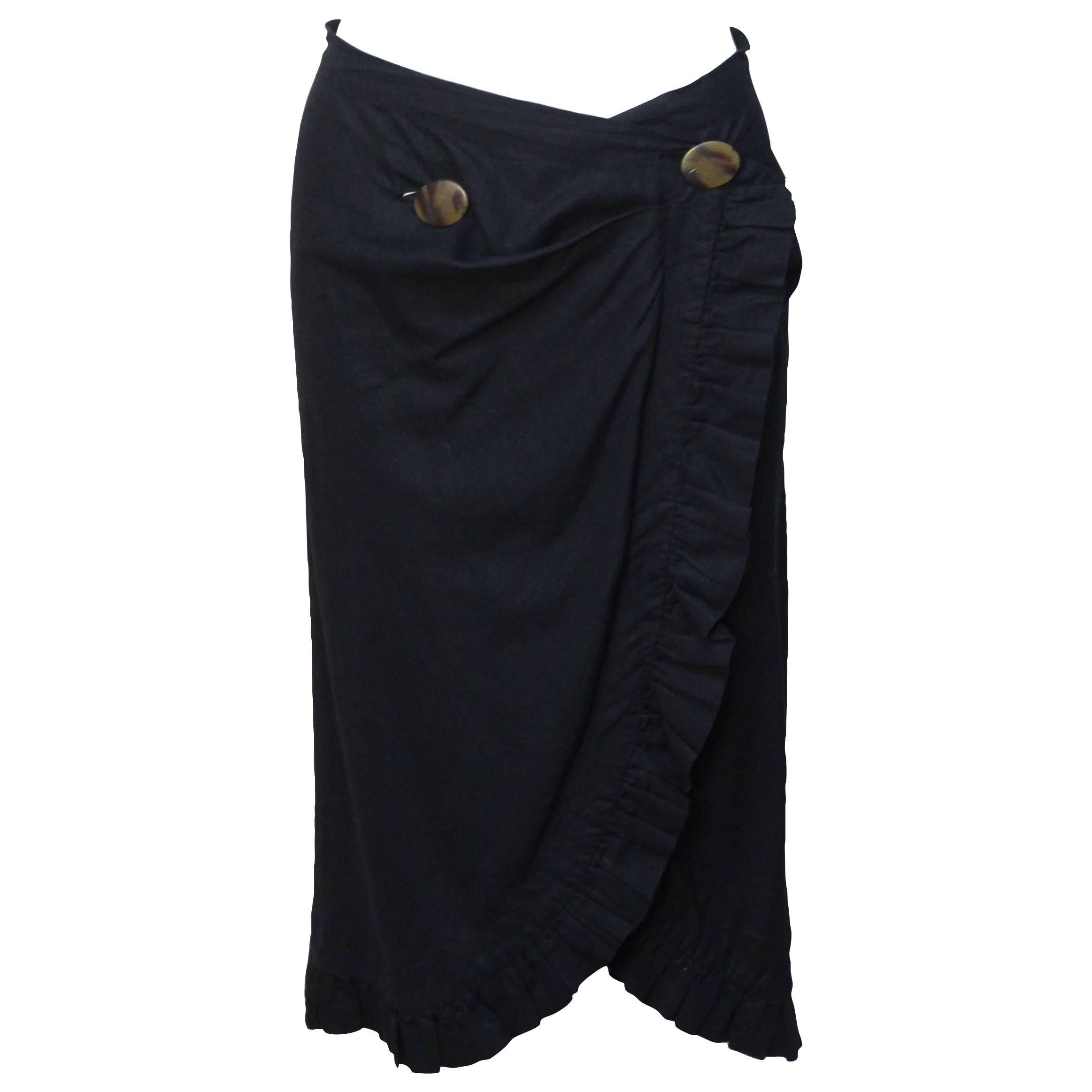 Vivienne Westwood Black Linen Draped Ruffle Skirt