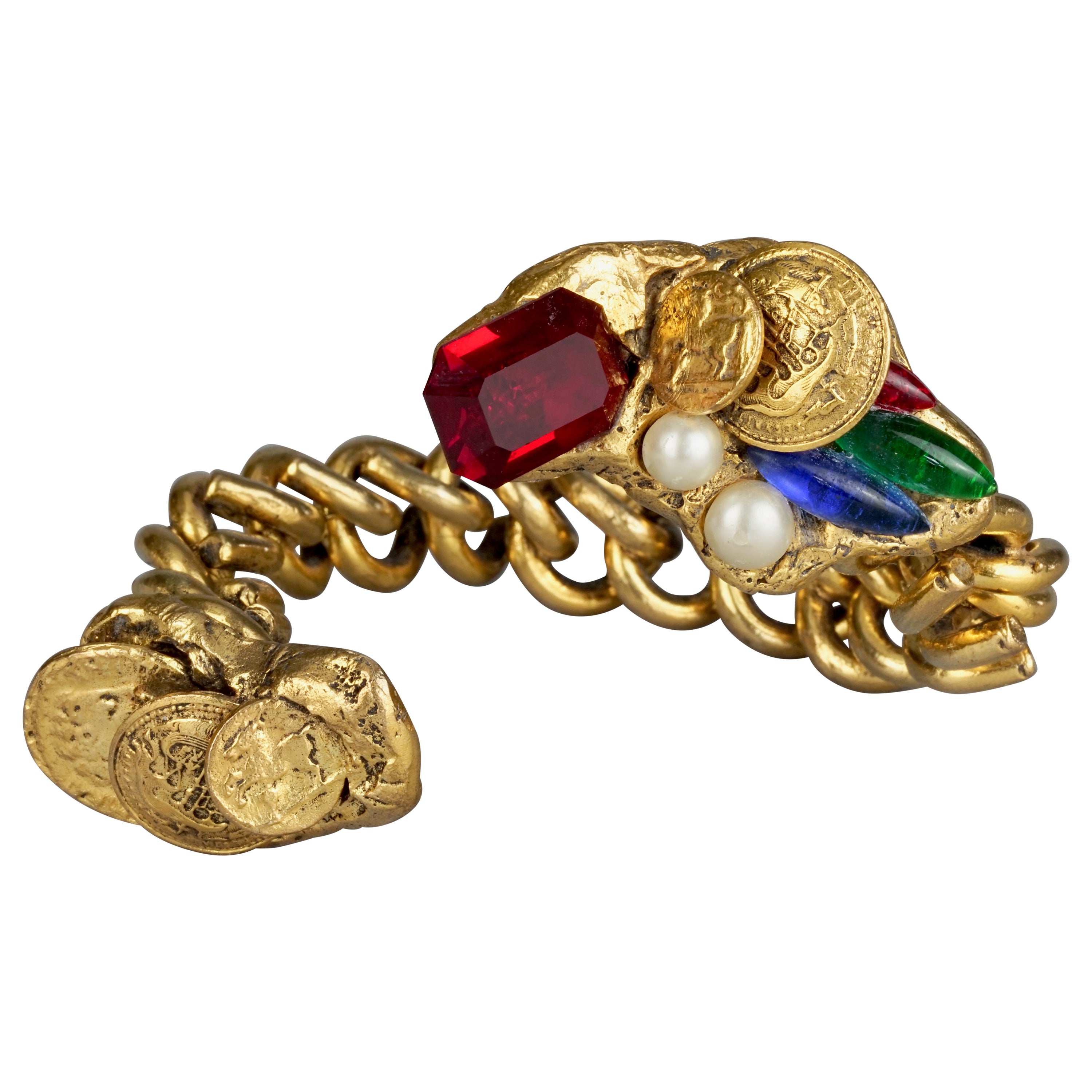 Vintage French Spiral Chain Jewelled Embellished Rigid Bracelet