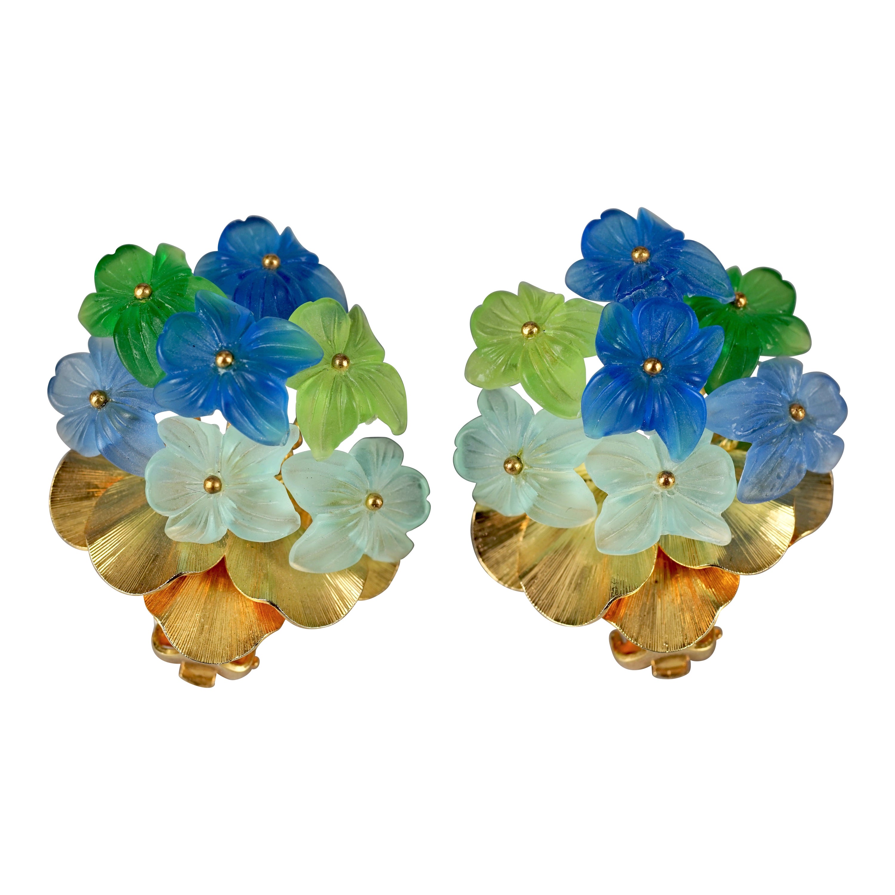 Vintage 1968 CHRISTIAN DIOR Lucite Bouquet Flower Earrings For Sale