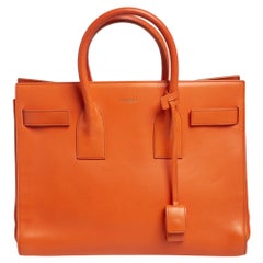 Saint Laurent Orange Leather Small Classic Sac De Jour Tote