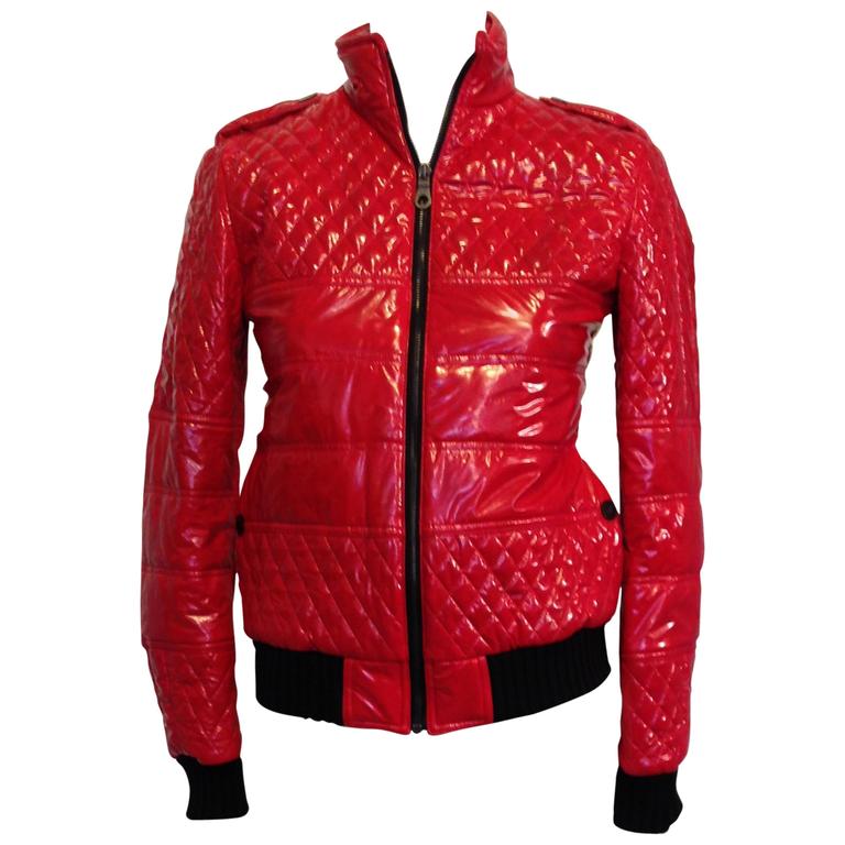 Chanel Red Shiny Quilted Bomber Jacket For Sale at 1stDibs chanel