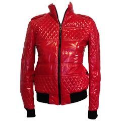 Chanel Red Shiny Quilted Bomber Jacket