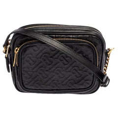 Burberry Black Embossed Monogram Leather Camera Crossbody Bag