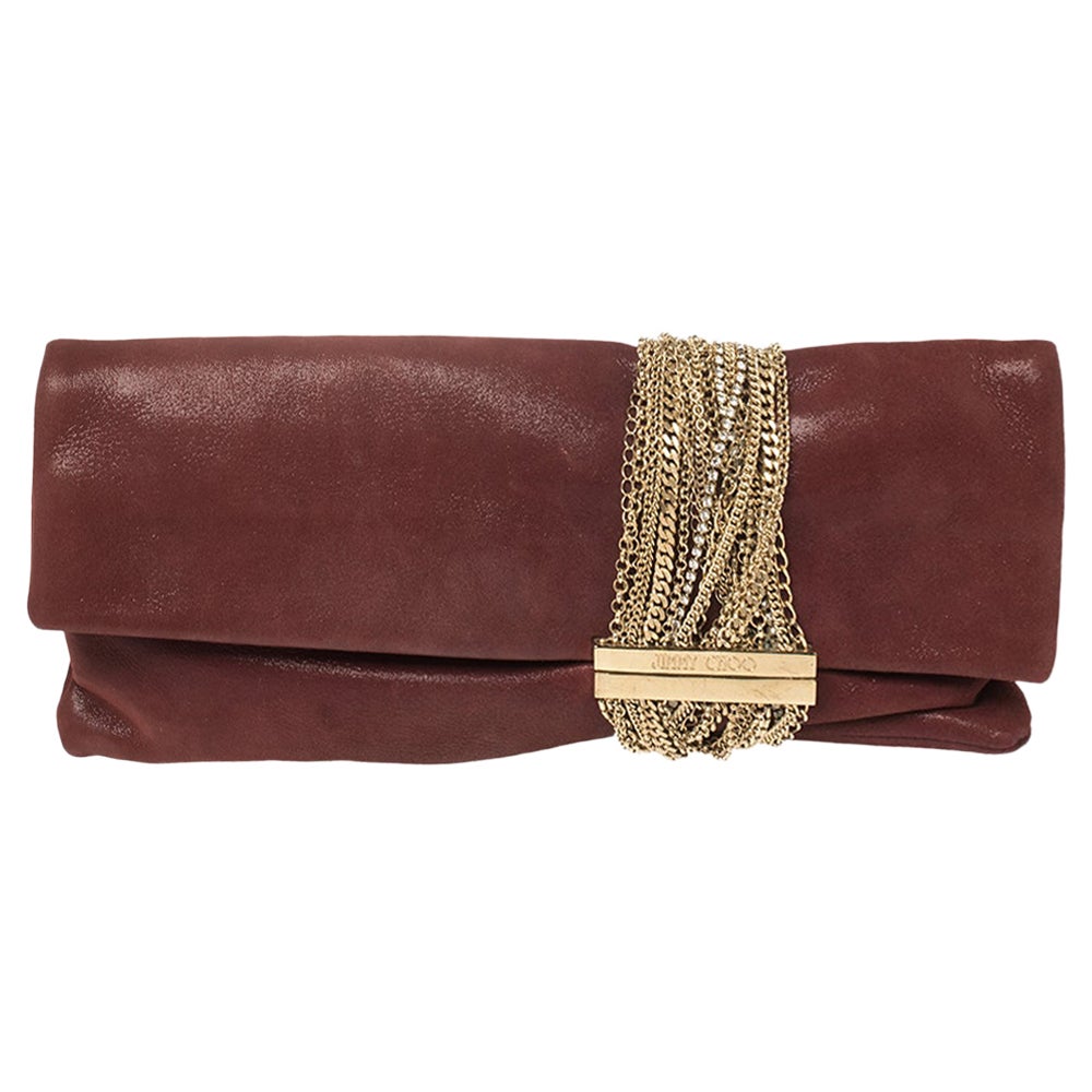 Jimmy Choo Maroon Shimmery Suede Chandra Clutch