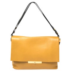 Celine Mustard/Black Leather Blade Flap Bag