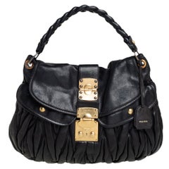 Miu Miu Black Matelassé Lux Leather Coffer Hobo