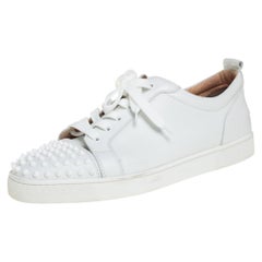 Christian Louboutin White Leather Louis Junior Spikes Sneakers Size 45.5
