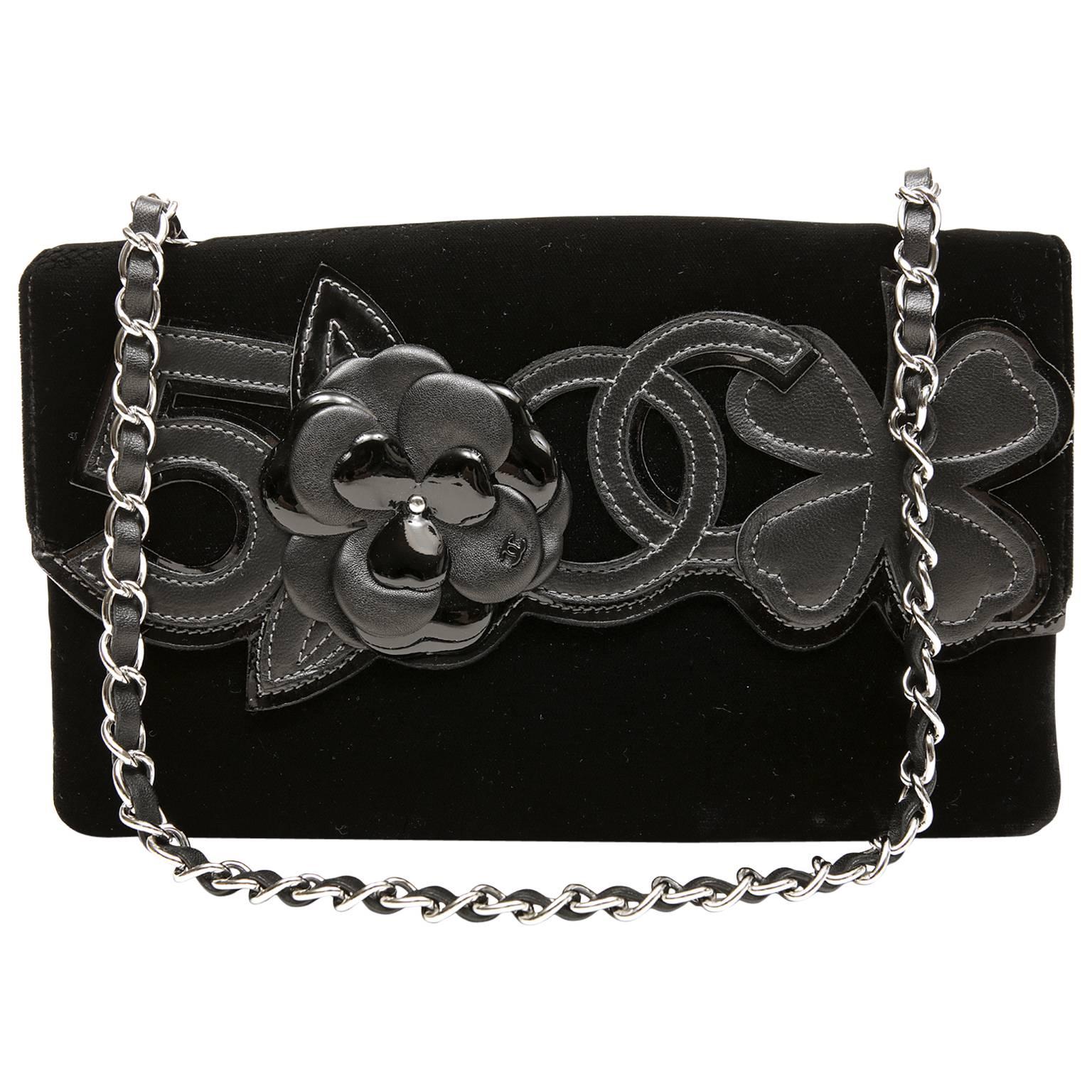 Chanel Black Velvet and Leather Precious Symbols Bag For Sale