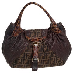 Fendi Tobacco Zucca Canvas and Tortuga Leather Spy Hobo