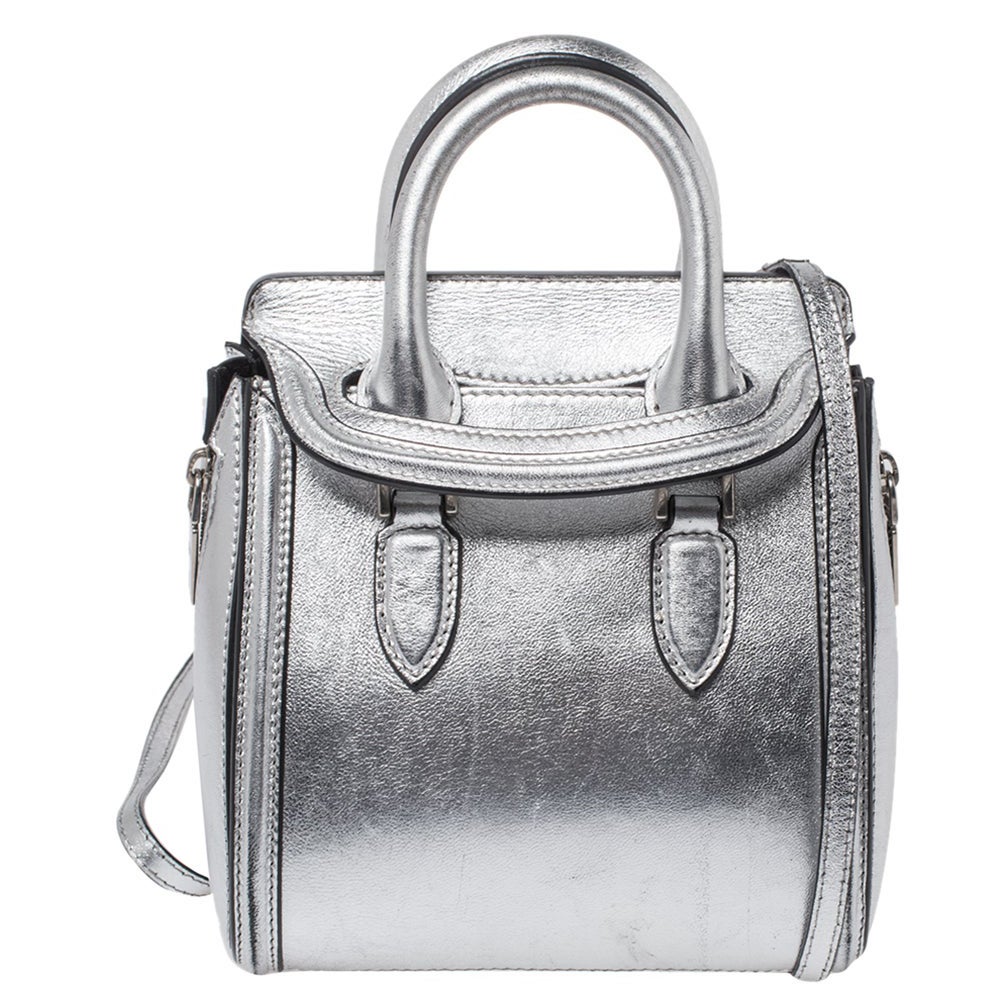 Alexander McQueen Metallic Silver Leather Mini Heroine Bag For Sale at  1stDibs