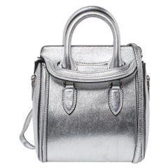 Alexander McQueen Metallic Silber Leder Mini Heroine Tasche