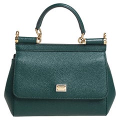 Dolce & Gabbana Green Leather Small Miss Sicily Top Handle Bag