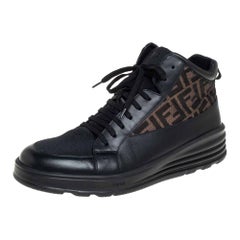 Fendi Black/Brown Mesh And Zucca Canvas High Top Sneakers Size 45