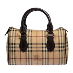Burberry Beige/Brown Haymarket Check PVC and Leather Boston Bag