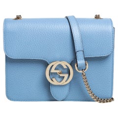 Gucci Blaue Leder Umhängetasche mit kleinem:: ineinandergreifendem G