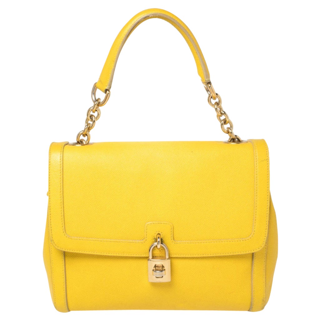 Dolce & Gabbana Yellow Leather Padlock Top Handle Bag