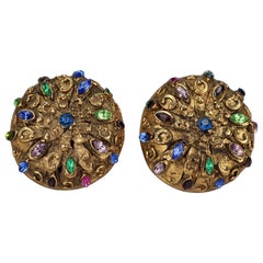 Vintage SATELLITE PARIS Filigree Jewelled Dome Earrings