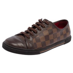 Louis Vuitton Brown Leather And Damier Canvas Low Top Sneakers Size 37.5