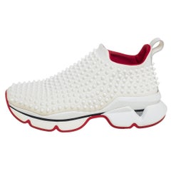 Christian Louboutin White Fabric Spike-Sock Sneakers Size 39