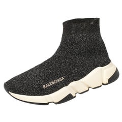 Used Balenciaga Black Knit Fabric Speed Trainer Sneakers Size 37