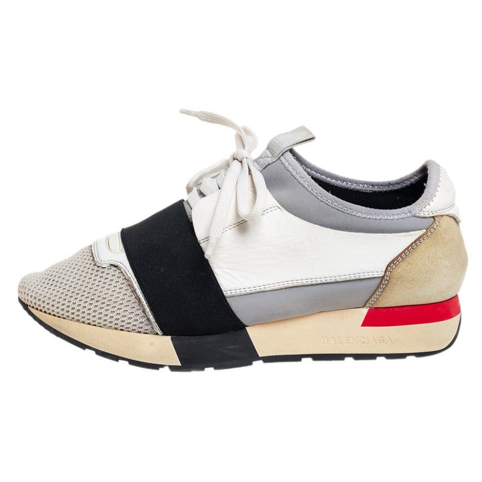 Balenciaga Multicolor Mesh And Leather Race Runner Low Top Sneakers