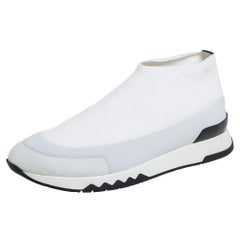 Hermes White Knit Fabric And Neoprene Tokyo Slip On Sneakers Size 37