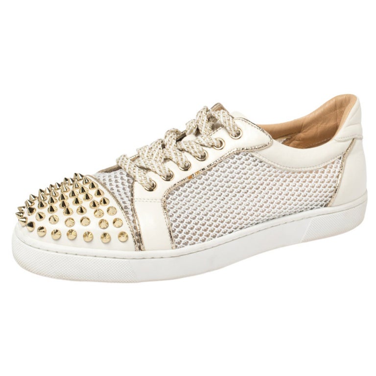 Christian Louboutin White Mesh and Leather Spiked Orlato Low Top Sneakers  39 at 1stDibs