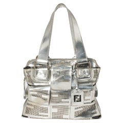 Fendi Silver Perforated Leather Crossword Bag