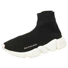 Balenciaga Black Knit Fabric Speed Trainer High Top Sneakers Size 36
