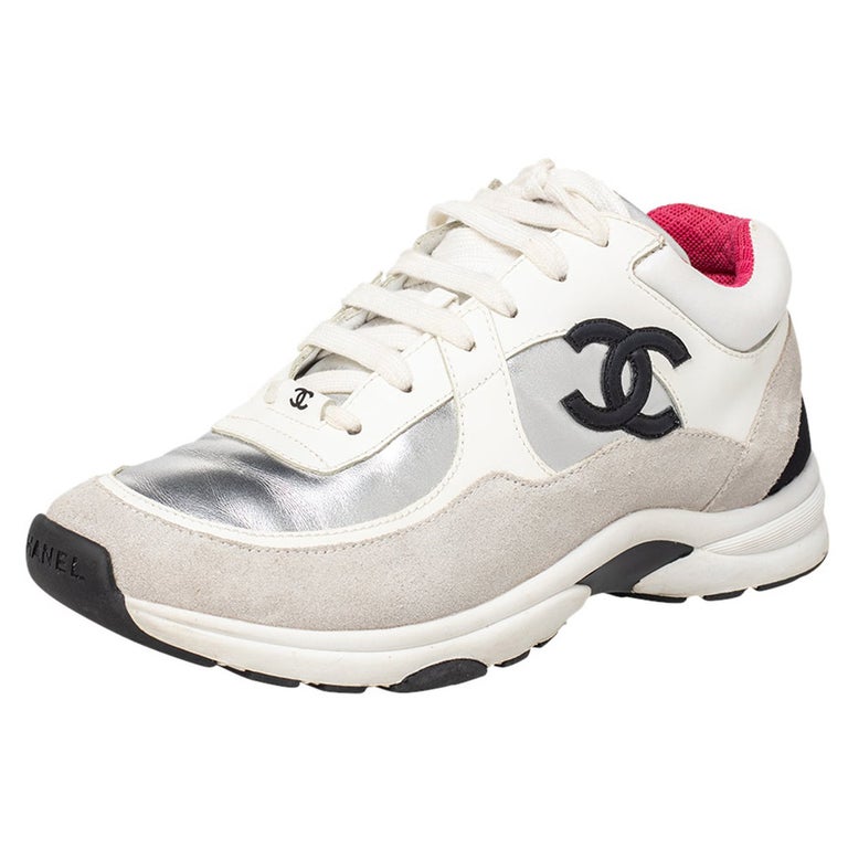 Chanel Multicolor Suede And Leather CC Low Top Sneakers Size 39 at 1stDibs