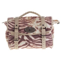 Used Mulberry Multicolor Tiger Print Woven Raffia And Leather Alexa Satchel