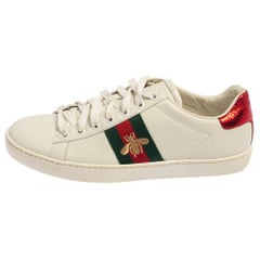 Gucci White Leather And Canvas Ace Bee Sneakers Size 37