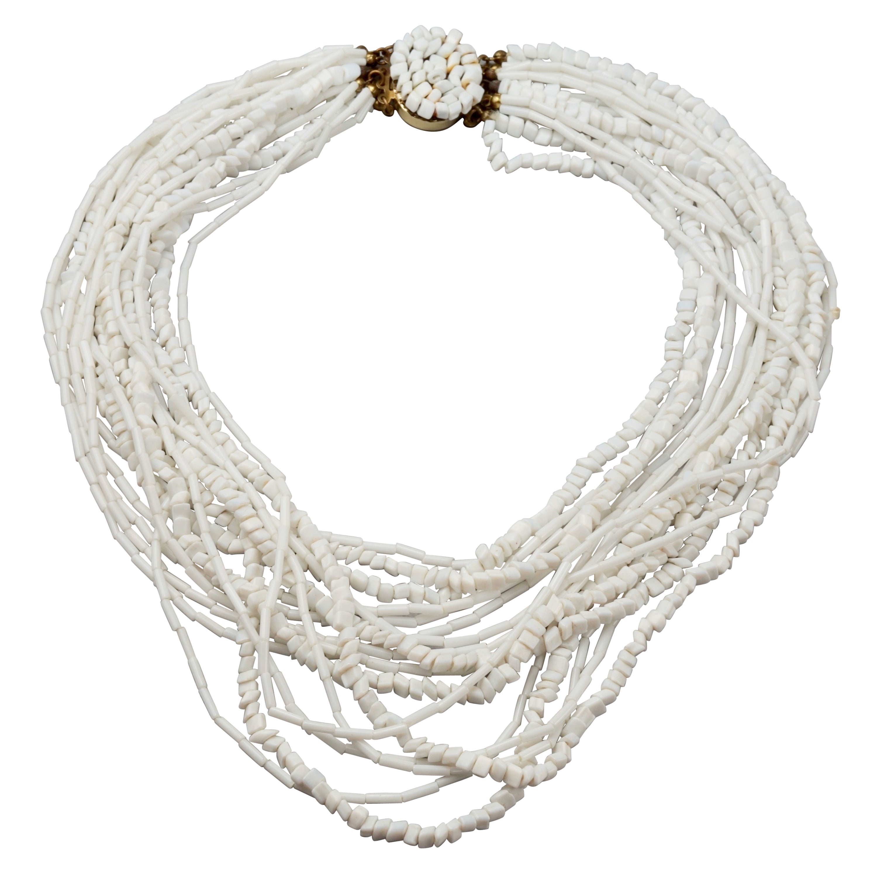Vintage 1965 CHRISTIAN DIOR Multi Strand Milk Glass Beads Necklace